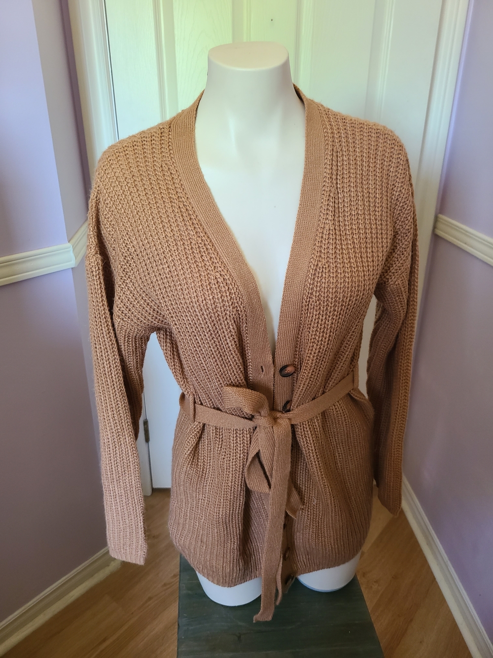 Brave Soul Camel Knit Belted Cardigan